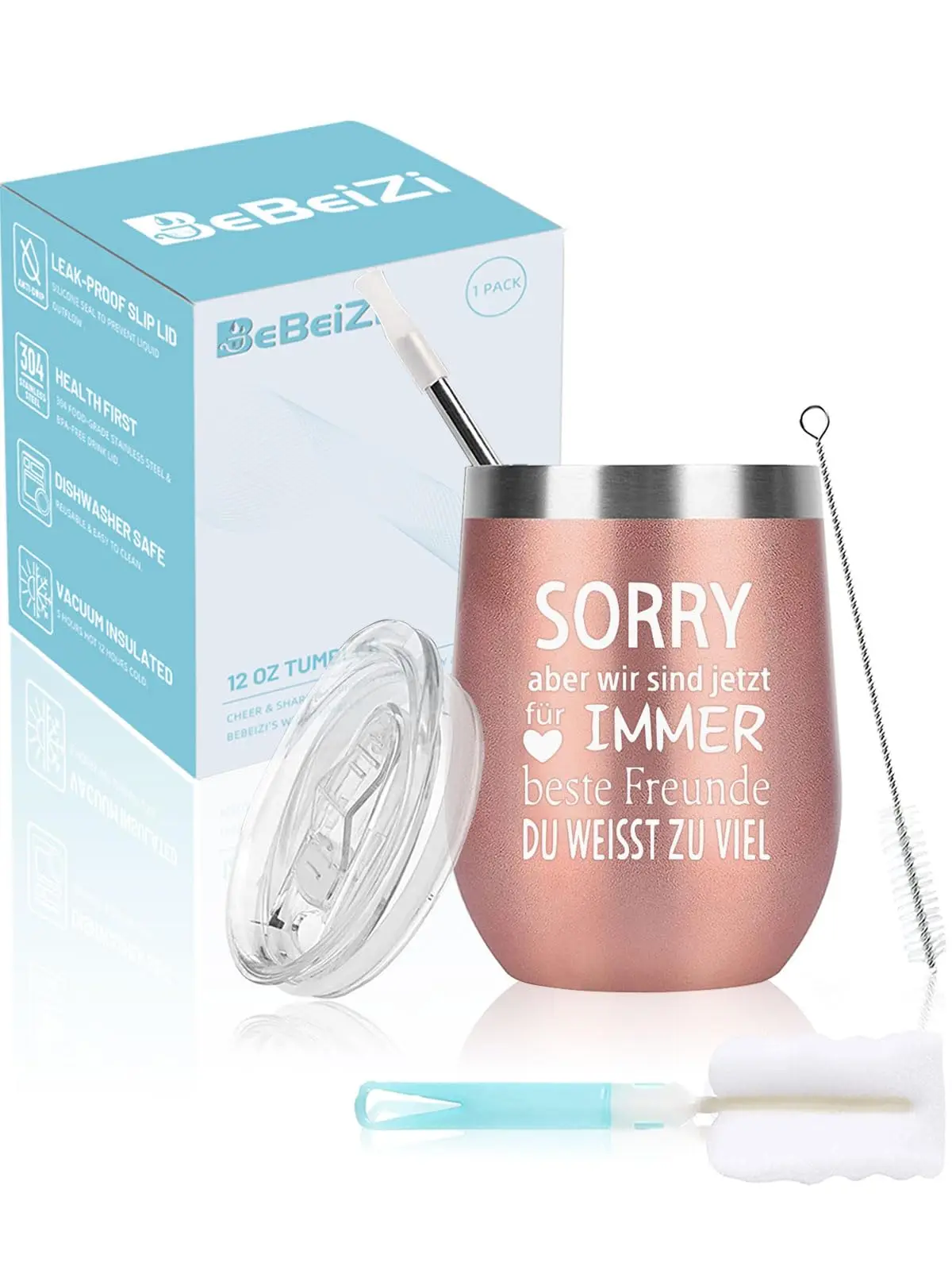 BeBeiZi Geschenke für Freund, Edelstahl Weinglas mit Geschenkbotschaft, Vakuumisoliert Thermobecher to go mit Deckel und Strohhalm,Geburtstagsgeschenk für Bester Kumpel,Weihnachtsgeschenke, 350ml