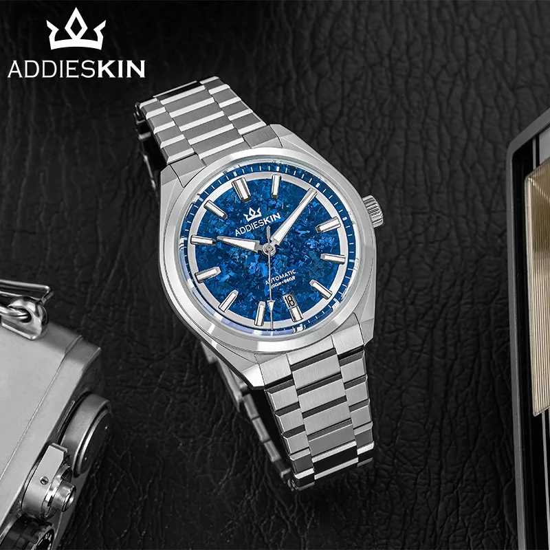 ADDIESKIN K006 Purple blue Crystallized Titanium Dial Automatic Mechanical Watch Sapphire Crystal BGW9 Luminous 200m Waterproof