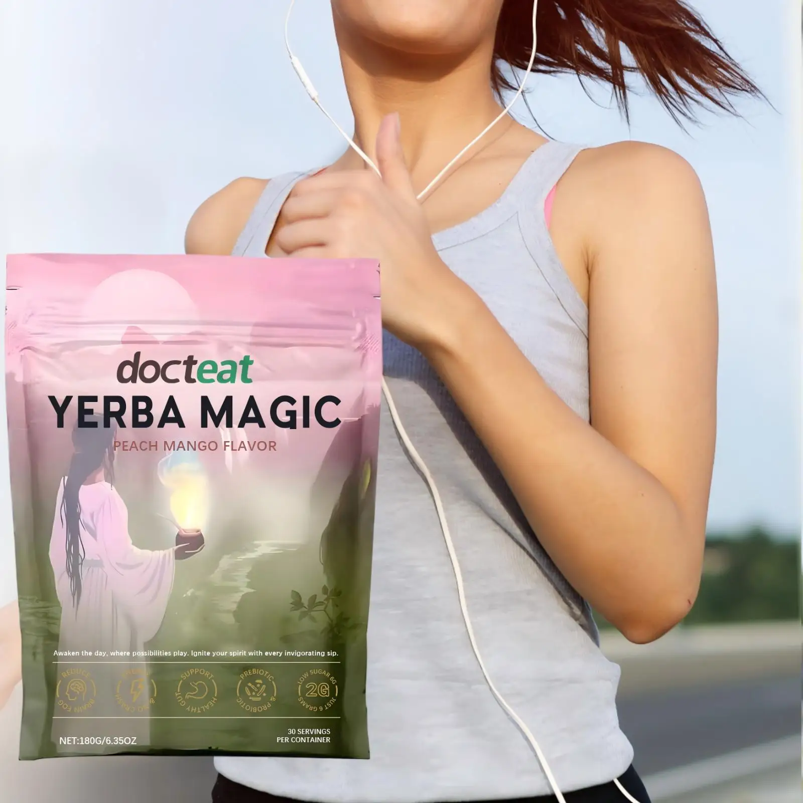 Docteat 180g Yerba Mate polvo instantáneo apoya energía intestinal salud súper bebida suplemento dietético sabor fresco Yerba Mate en polvo