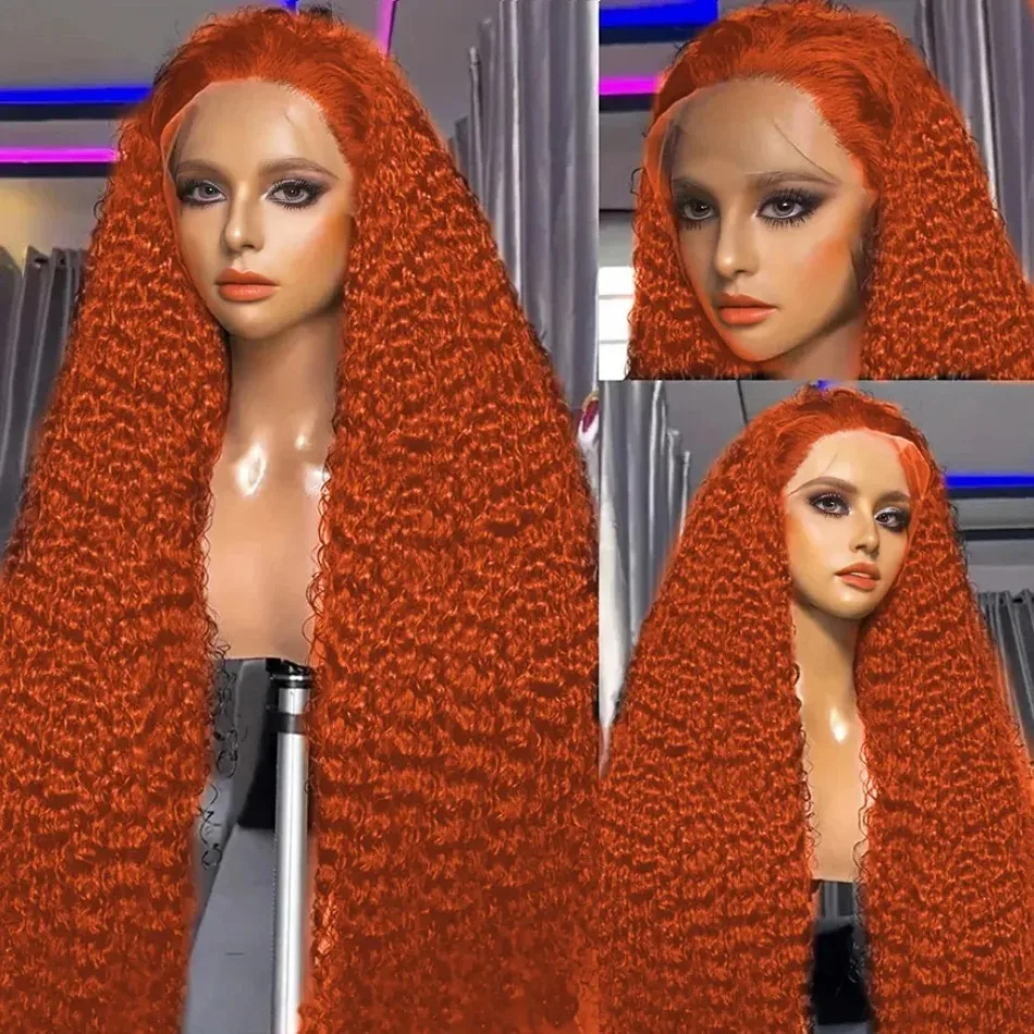 200% Ginger Orange Deep Wave 13x6 13x4 HD Lace Frontal Wig Human Hair Curly 350 Colored Lace Front Wigs 30 Inch For Black Women