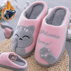 Winter Plush Flat Slippers Warm Cute Cartoon Embroidered Round Toe Flats Indoor Women's Bedroom Shoes Zapatillas Casa Mujer