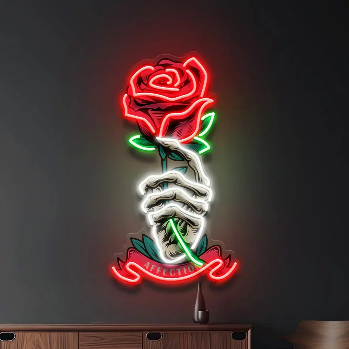 

Skeleton Hand Neon Sign UV Print Hand and Rose LED Artwork Neon Pop Art Design Wall Hanging Bar Beauty Salon Home Decor