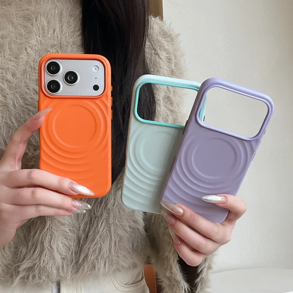 

Business simple leather solid color with magsafe phone case for iPhone 16 17ProMax 14 15 Pro fundas shockproof protective cover