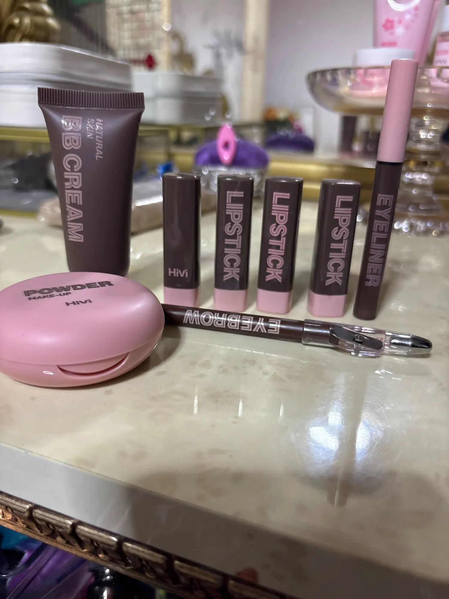 Women's Christmas makeup set, 9 lipsticks & powder press &BB cream & eyebrow pencil & mascara & eyeliner set,for women and girls photo review