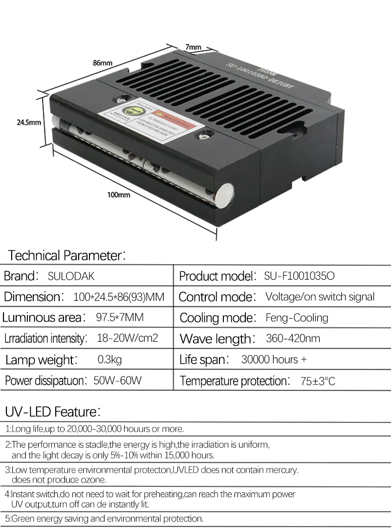 

Hot-selling 100*10 for Pre-curing and drying of UV LED ink for inkjet printers UV glue Curing