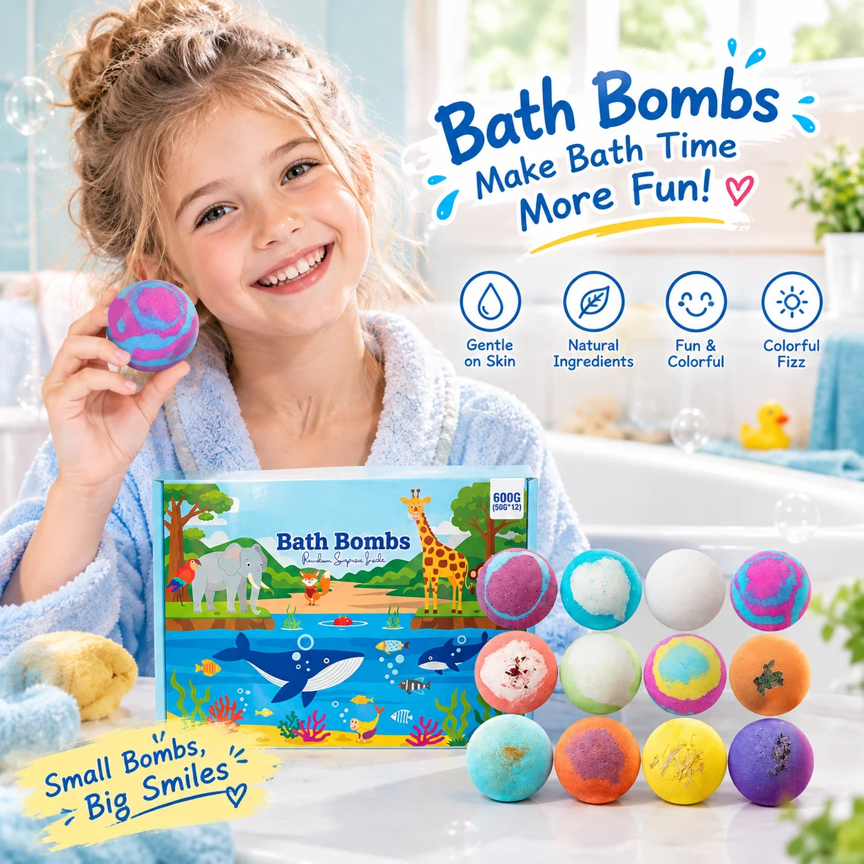 Kids Bath Bombs Gift Set Gentle Nourishing Colorful Mild Formula Relax Home Bathtub Spa Skin‑friendly Kids Bath Bombs Gift Set