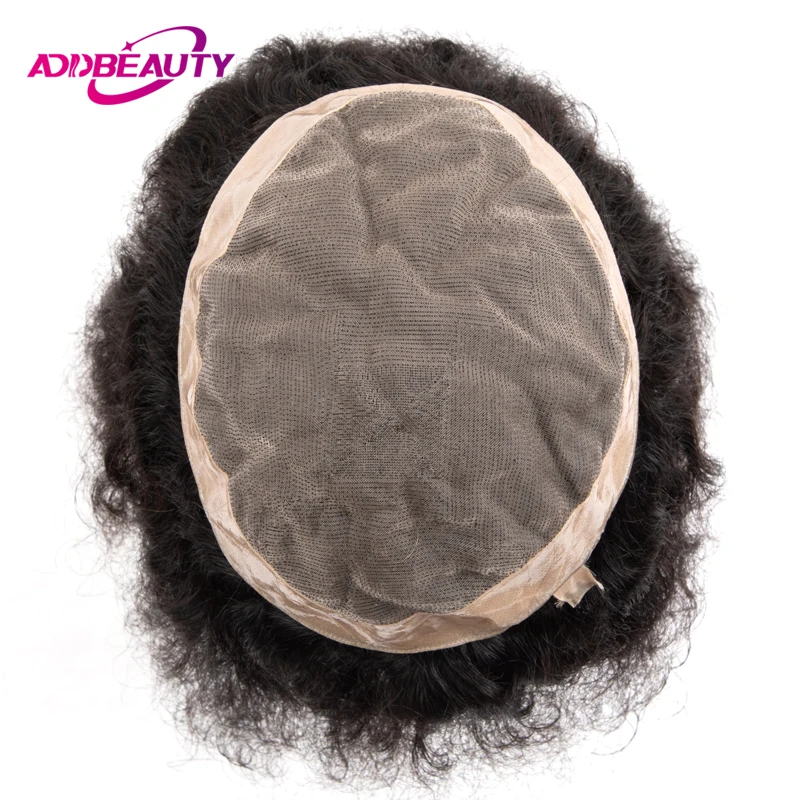 Men Toupee Human Hair Fine Mono NPU Indian Human Hair Wigs for Man Afro Human Hair System 15mm Curly Hair Topper Natural Color