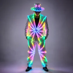 Full Color LED Suit Costumes Clothes  Lights Luminous Stage Dance Performance Show Dress Growing Light Up Armor for Night Club