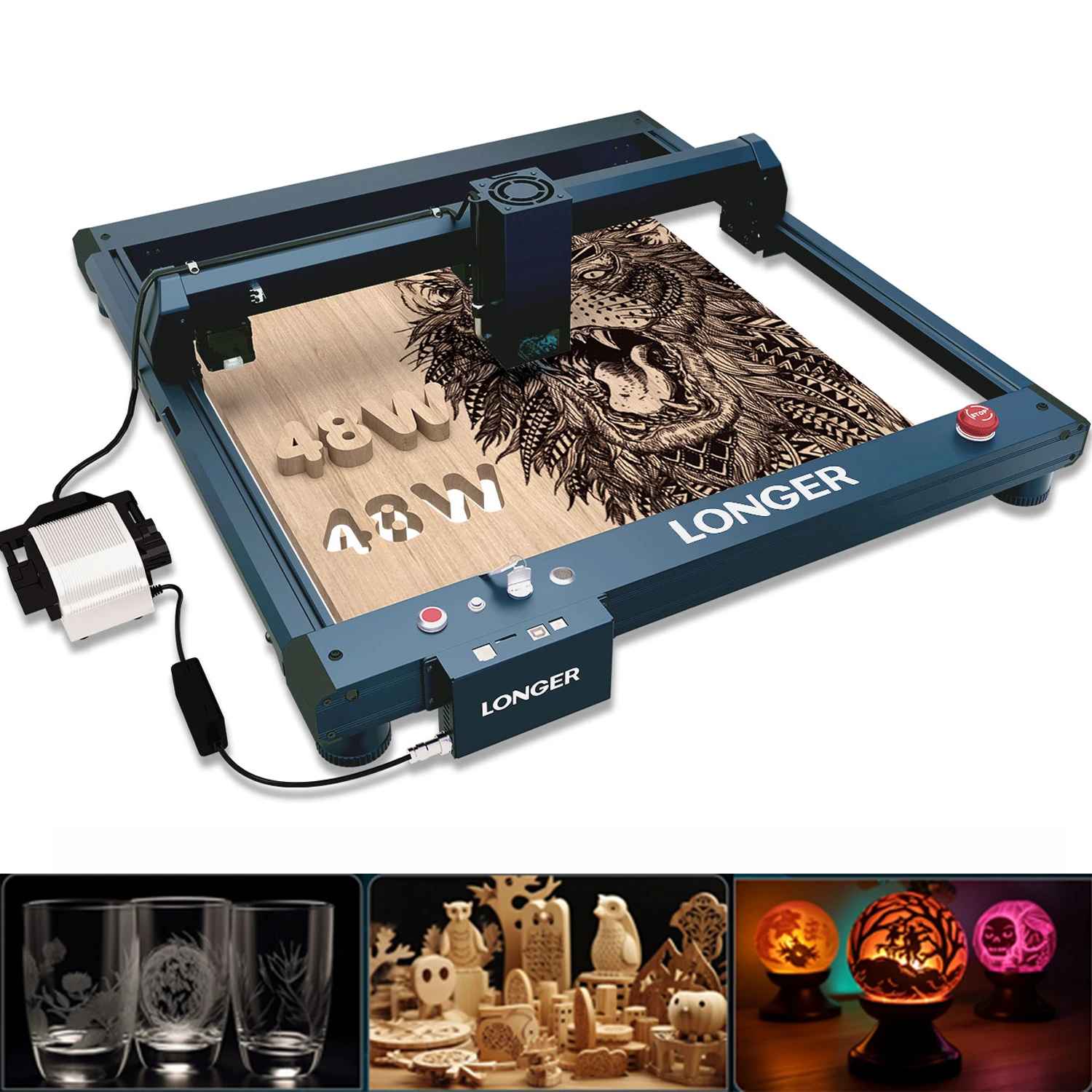 Machine de découpe et de gravure laser B1 40W avec pompe à air WIFI, vitesse de 36000 mm/min, zone de travail 450*440 mm, outils de gravure et de découpe multicolores