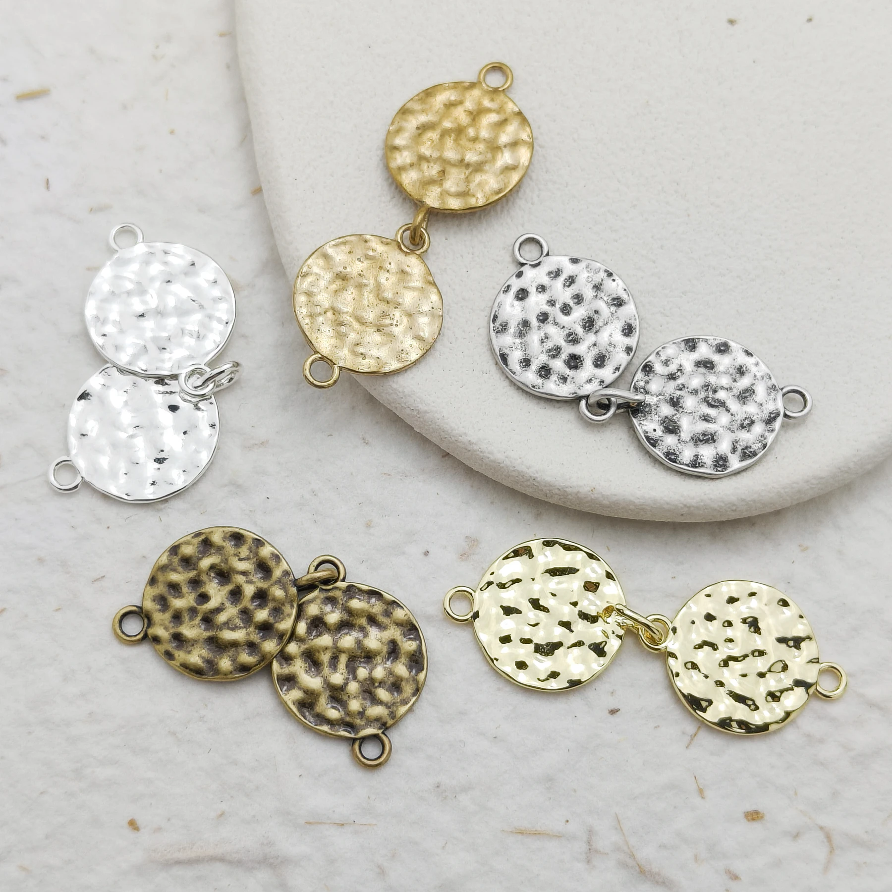 DIY Supply-One Set Solid Brass Toggle Clasp - Textured Round 24x17mm (4908C-11)