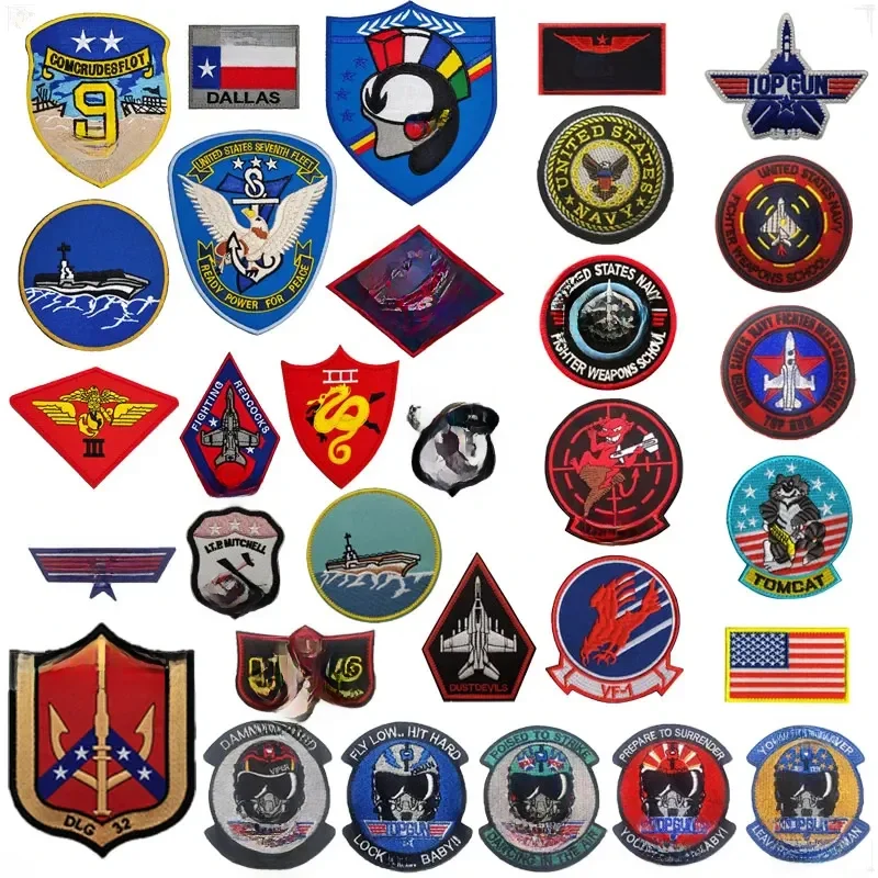 Top Gun patchs veste volante ensemble complet de Patch brodé à crochet et boucle Badge militaire ventilateur moral brassard US TOP GUN Badge