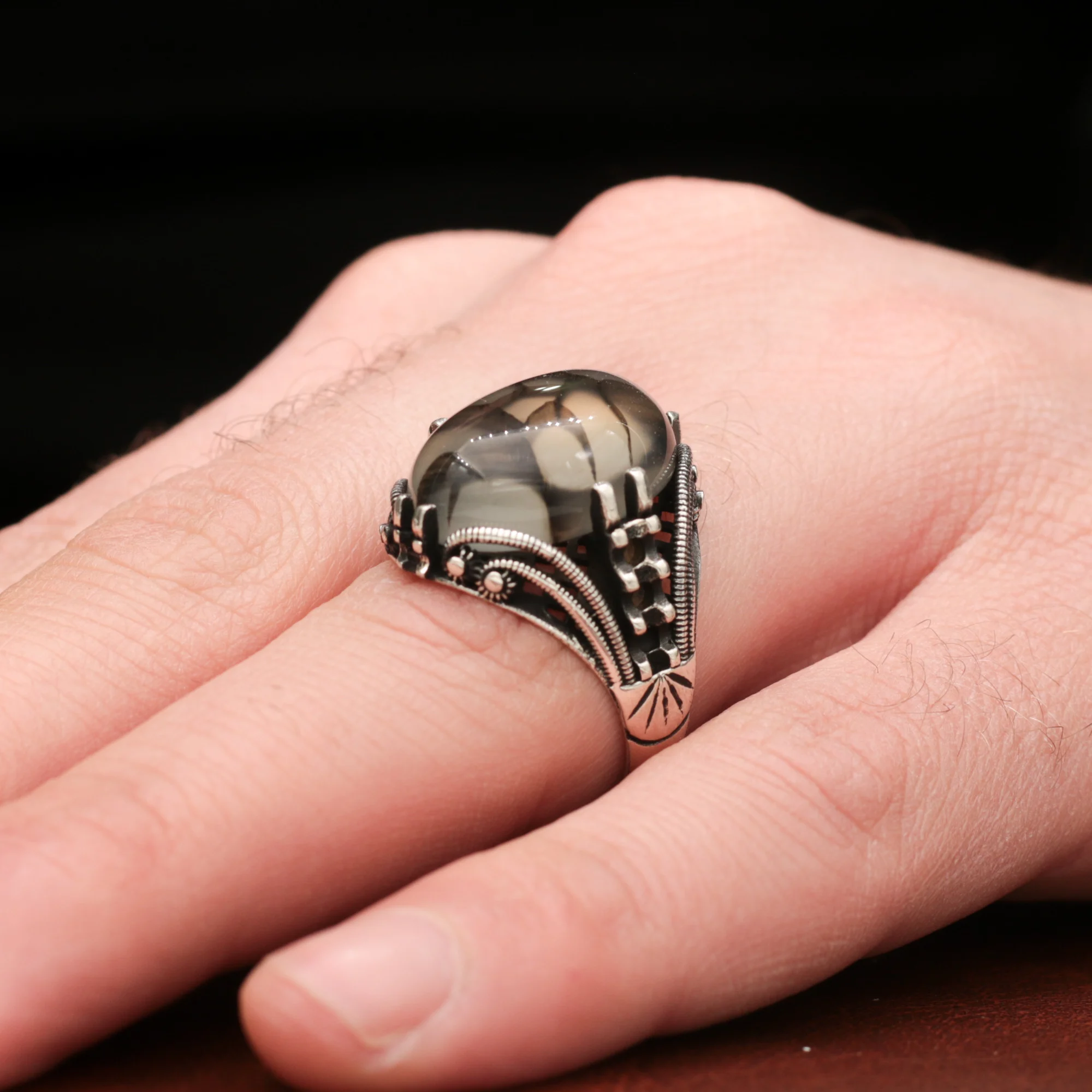 Agate Aqeeq 925 Silver Men's ring. Men's Jewelry Stamped With Silver Stamp 925 All Sizes Are Available