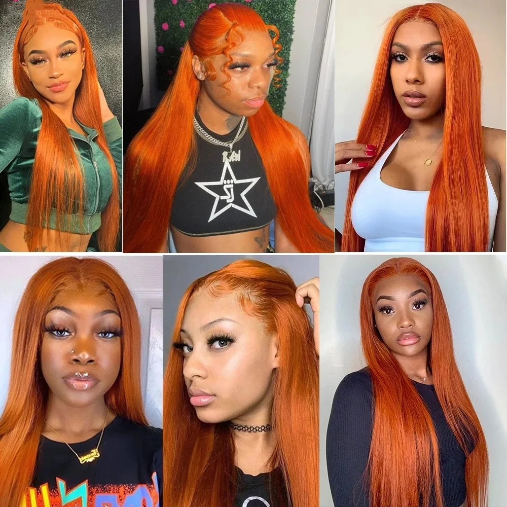 Sophia-Perruque Lace Front Wig Naturelle Cheveux Lisses, Orange, 13x6 HD, 13x4, Pre-Plucked, Densité 200, 30 Pouces