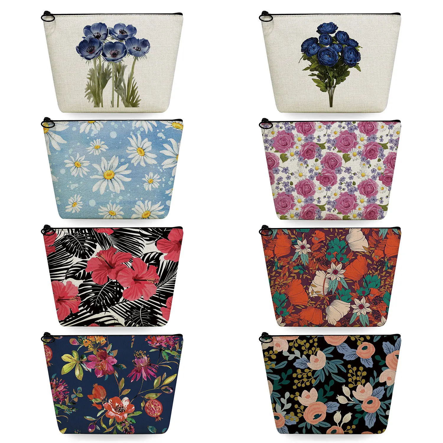 

Custom Colorful Florals Printing Women's Cosmetic Bag Gift Plant Pattern Makeup Organizer Casual Beautiful Travel Toiletry Bags