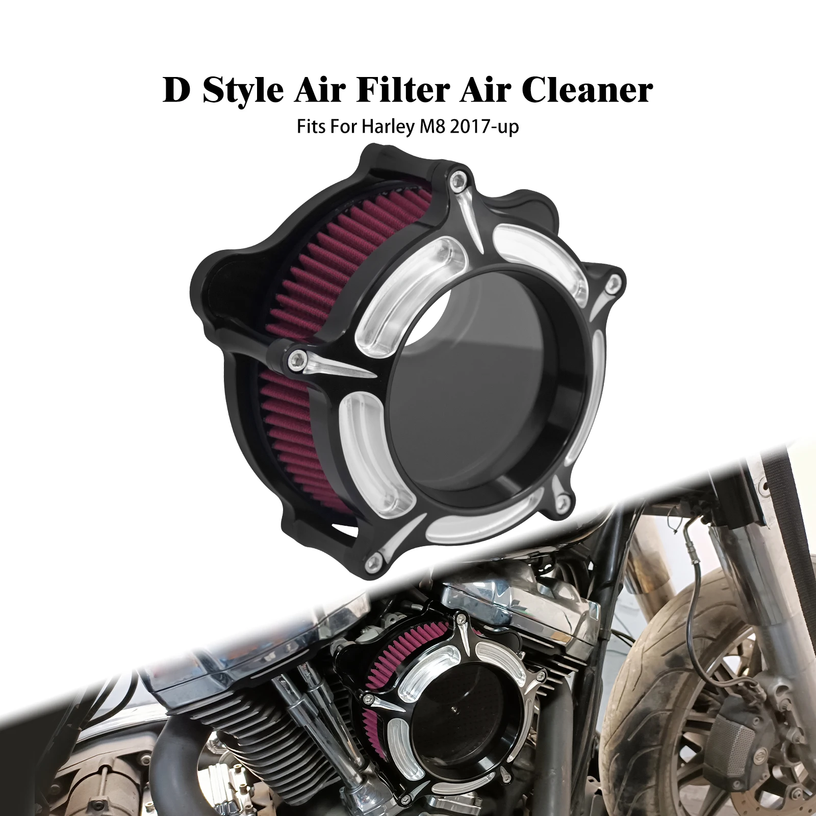 

Motorcycle Sport Style Clear Chrome Air Cleaner Red Filter For Harley M8 Touring Softail Trike 17-20 US Stock Free Shipping