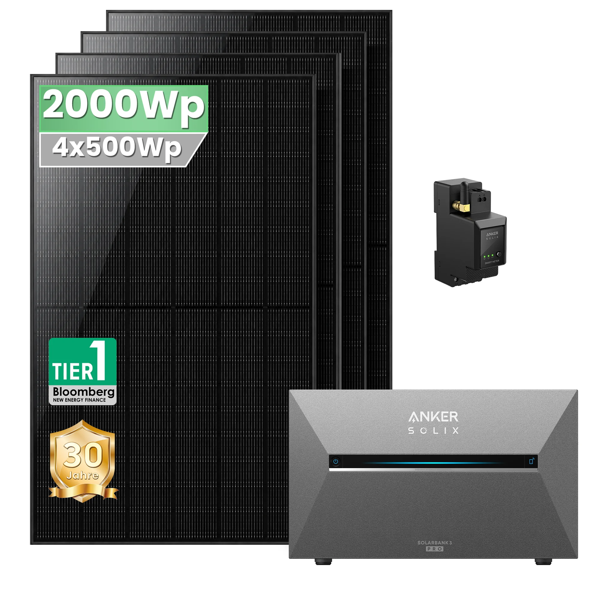 Solar panel 4x500W solar modules and Anker SOLIX E2700 3 Pro 2.7kWh + Smartmeter 0% VAT