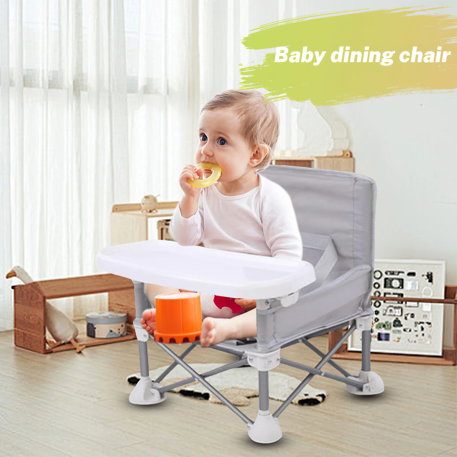 Baby Foldable Portable Dining Chair With Plate Seat Belt Children's Beach Chair Camping Child Comfortable Feeding Seat Baby