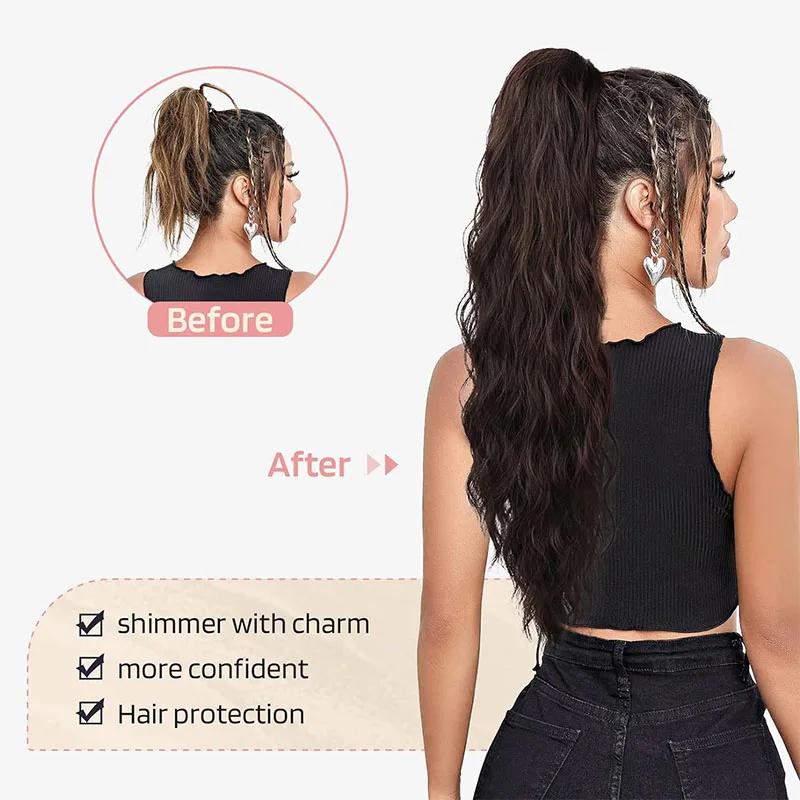 22inch Long Curly Wavy Synthetic Ponytail Extension Drawstring Ponytail Hair Extensions for Women Hairpiece for Daily Use Party