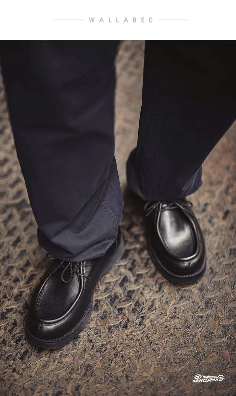 Maden Herren Vintage Schwarze Derby-Schuhe Schnürschuhe Runde Spitze Britische Büro-Halbschuhe für Geschäftsanlässe – Detail 10