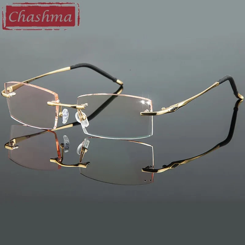 

Chashma Prescription Glasses Men Titanium Gradient Color Lenses Rimless Eyeglasses Frames for Customize Recipe Eyewear Spectacle