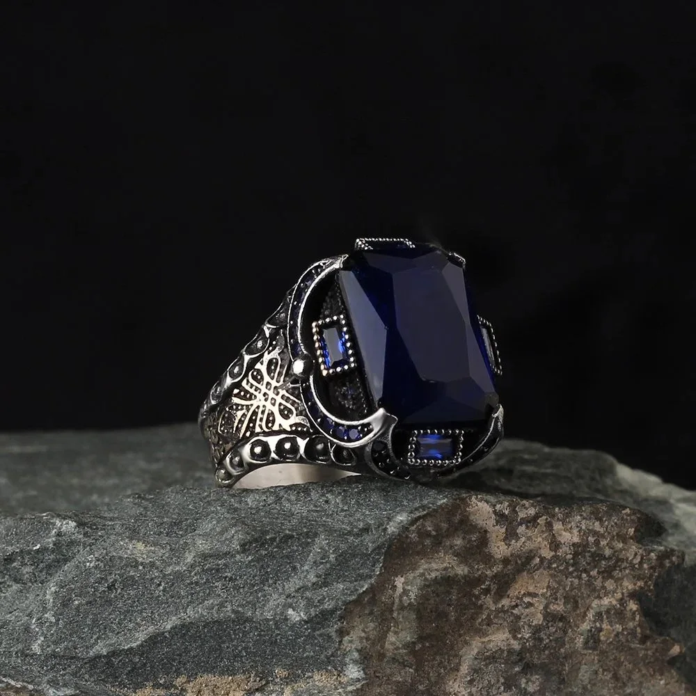 

Retro handmade real 925 sterling silver natural biker ring for men jewelry vintage luxury gift accessory all size