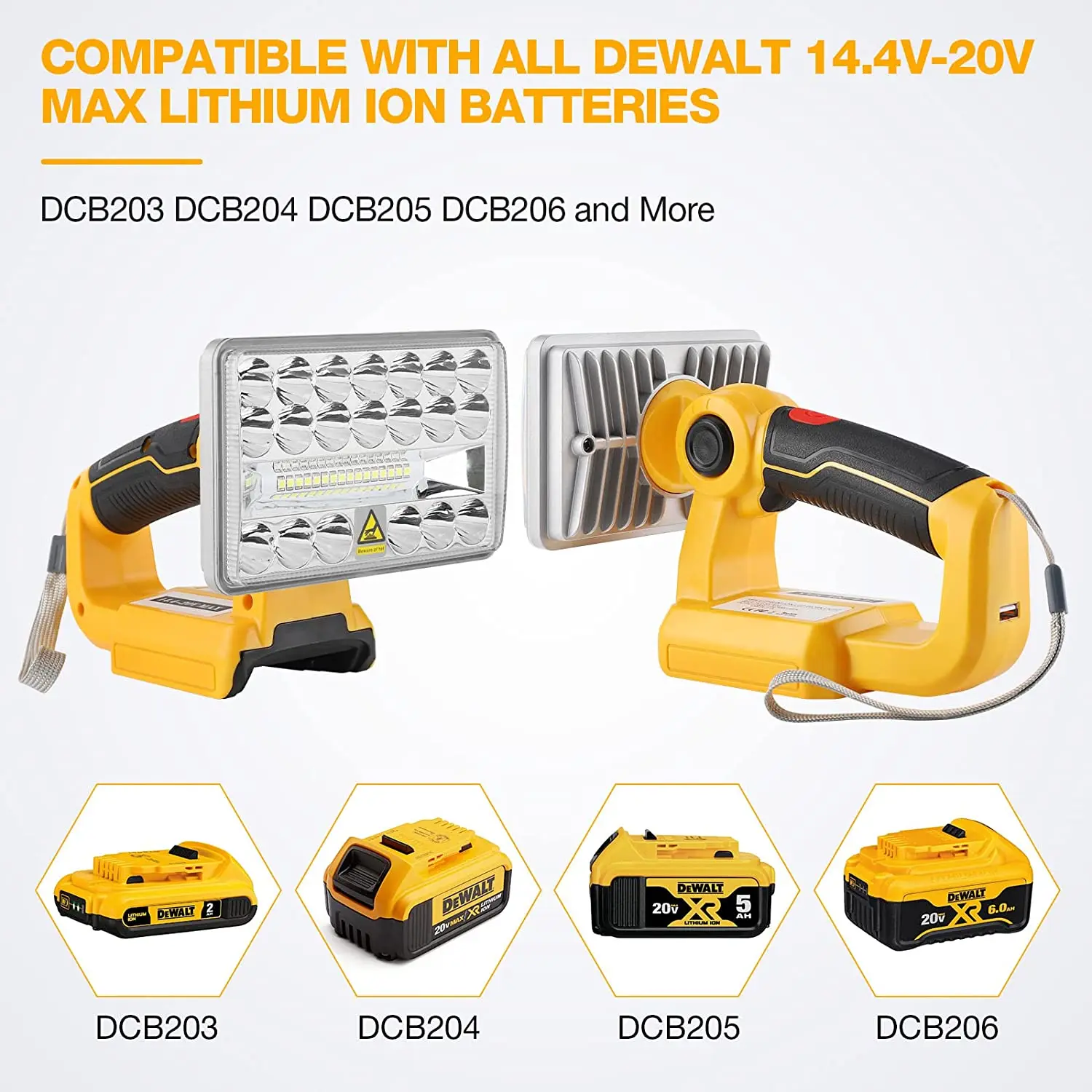 DCB200 Lamp Work Light tool light Spotlight outdoor light Led light For DEWALT 18W 5 inch 14.4V-18V lithium ion battery DCB182