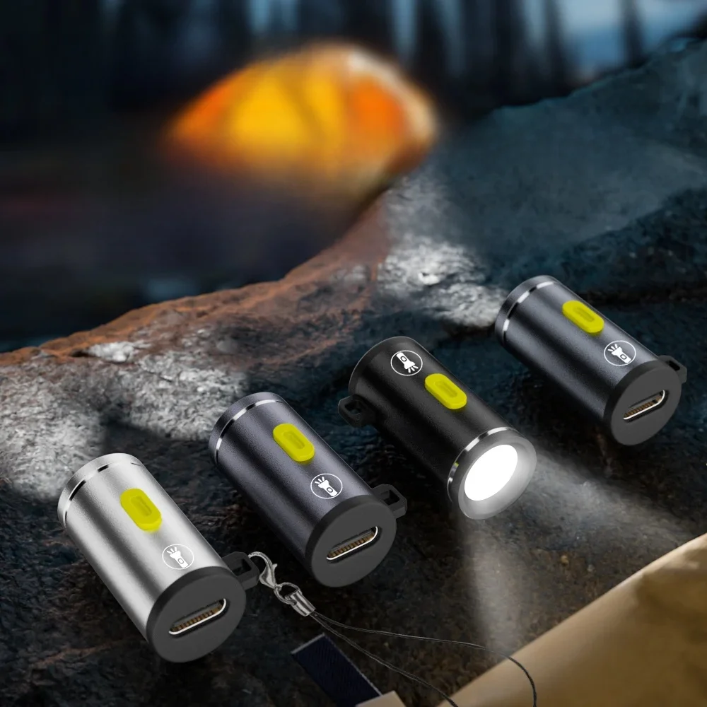Mini lampe de poche LED type-c, multifonctionnelle, forte lumière, porte-clés, lampe de poche, randonnée en plein air, Camping, petite torche