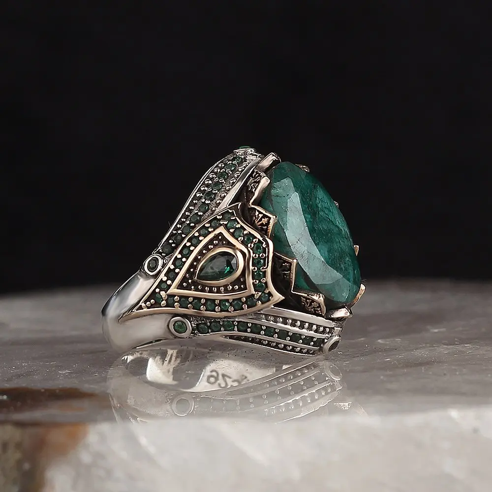 Semi Precious Emerald Gemstone 925 Sterling Silver Ring, Free Shipping, Gift for Men Jewelry, made in Turkey Vintage Fashion Accessories