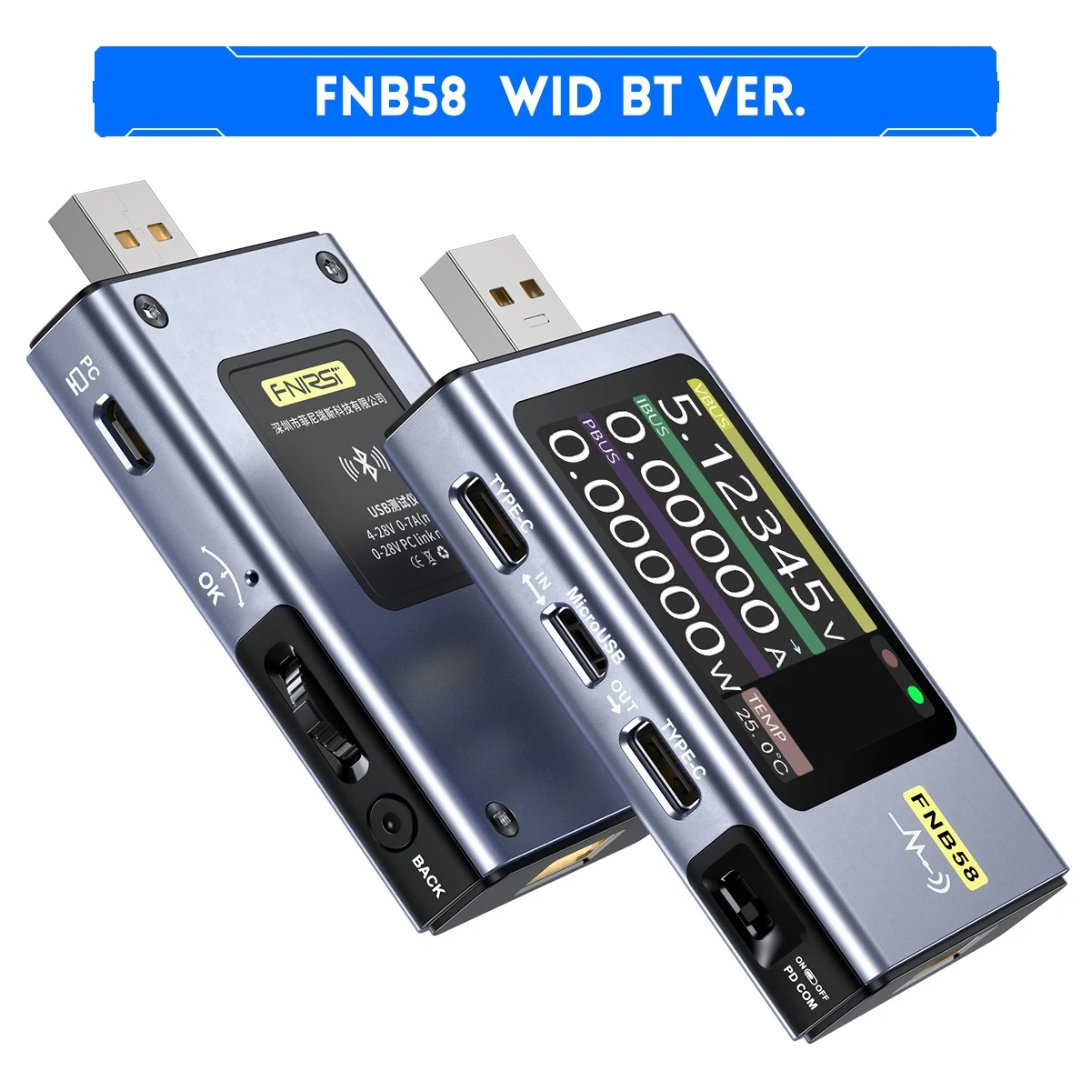 FNIRSI-FNB58 USB Tester Voltmeter Ammeter TYPE-C Fast Charge Detection Trigger Capacity Measurement Ripple Measurement