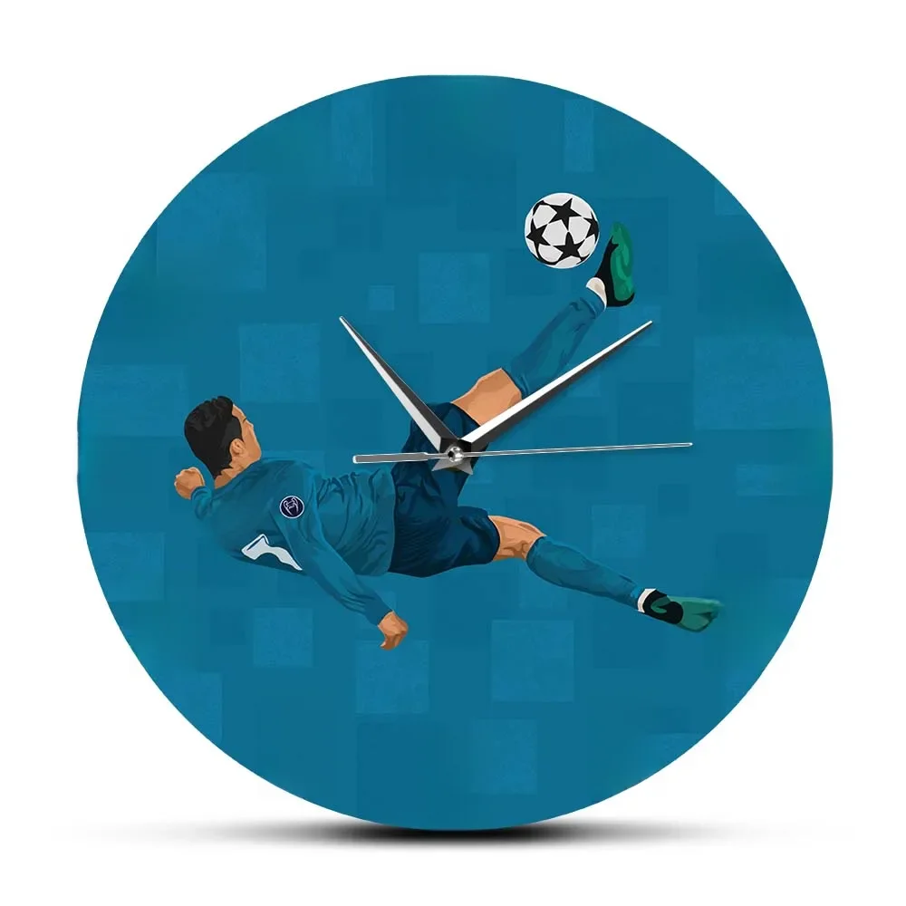 Ronaldo Moment aérien coup de pied œuvre horloge murale décorative pour chambre de garçon Football montres emblématiques montre murale Fans de Football cadeau