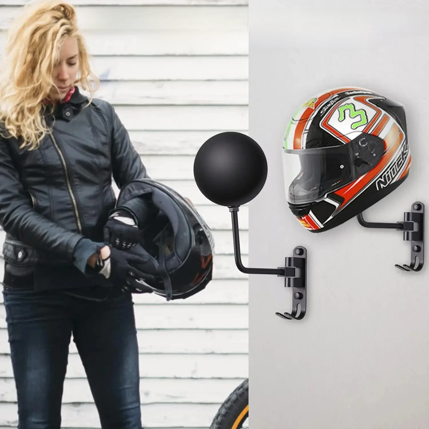 AliExpress Motorcycle Helmet Rack Wall Mount Helmet Holder 180° Rotation Helmet Hanger With Hooks For Coats Caps Bike Baseball Rugby Helme