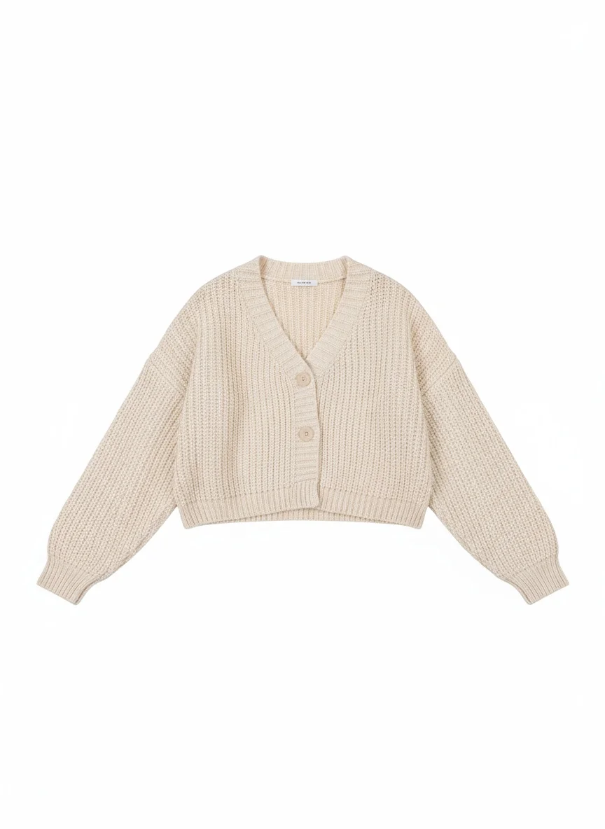 سترة محبوكة فضفاضة جديدة لطيفة ومستقيمة من الخلف للنساء، سترة قصيرة محبوكة برقبة على شكل حرف V بلون سادة