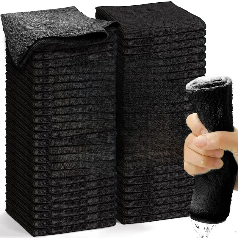 Serviettes de nettoyage de voiture en microfibre épaisse, 1/50 pièces, doux, séchage rapide, miroirs de fenêtre, chiffons d'essuyage, chiffons de nettoyage à Double couche pour la maison