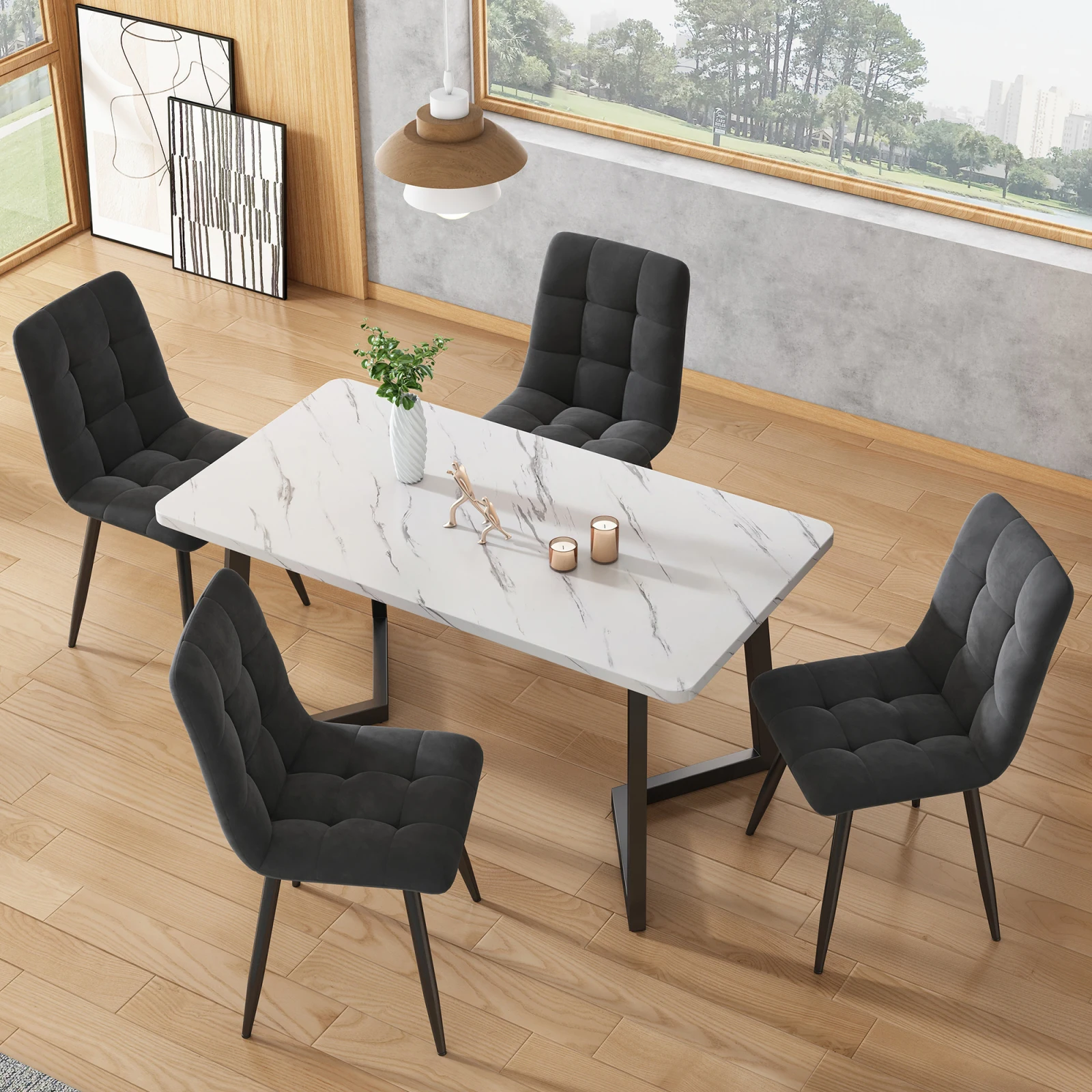 Anajqaqia Set di 4 Sedie Imbottite da Pranzo, Seduta con Schienale Confortevole, Sedie Moderne per Sala da Pranzo e Soggiorno, Velluto Grigio