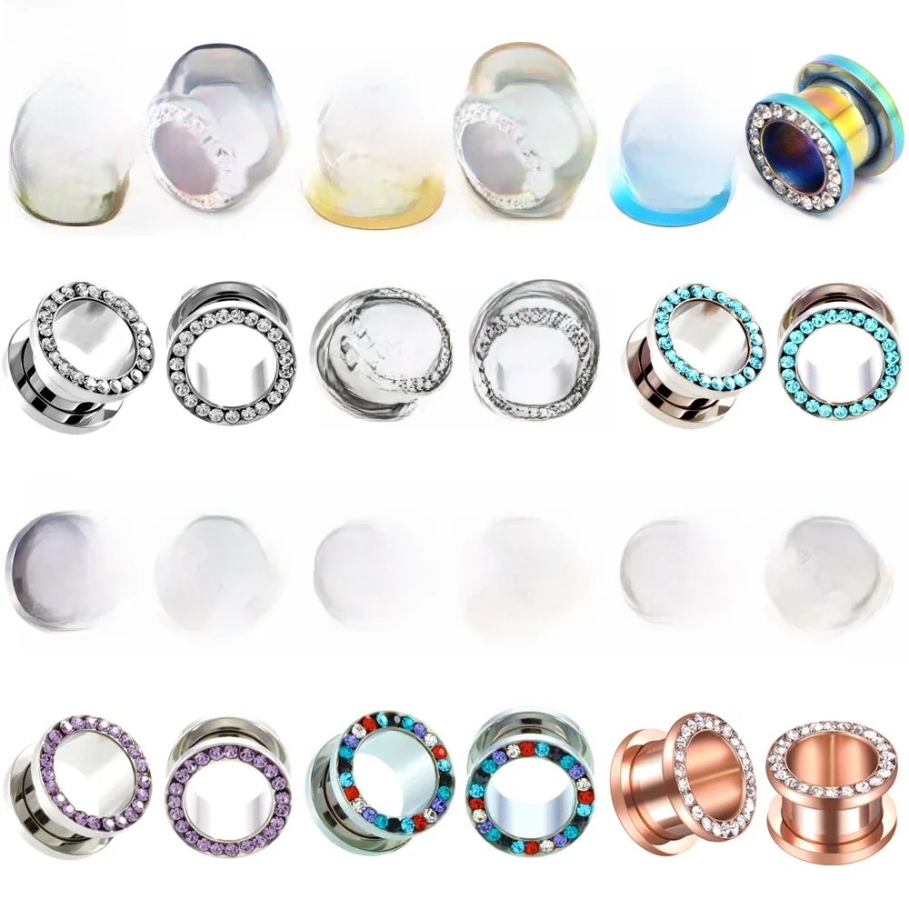Alisouy Ear Expander Biżuteria do przekłuwania ciała 2 szt. Stal nierdzewna Single Flare Flesh Tunnel Zatyczki do uszu 2-31mm Crystal Ear Stretcher — zdjęcie 2