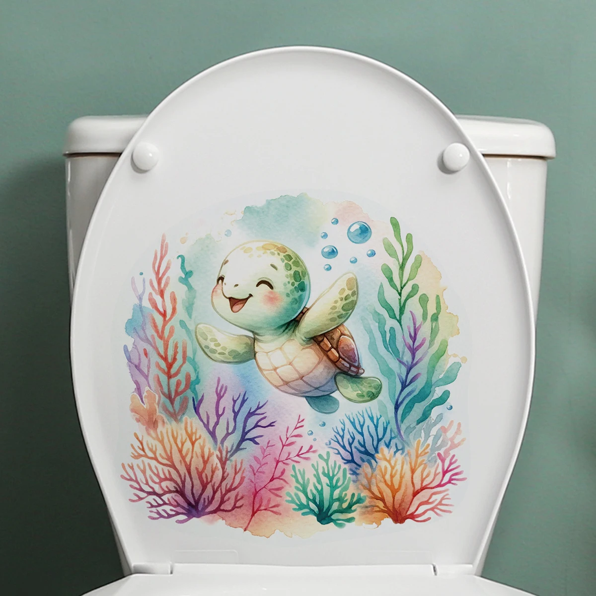 1PC Cartoon Turtle Pattern Toilet Stickers, Self-Adhesive Waterproof and Moisture Resistant Bathroom Decorative Stickers