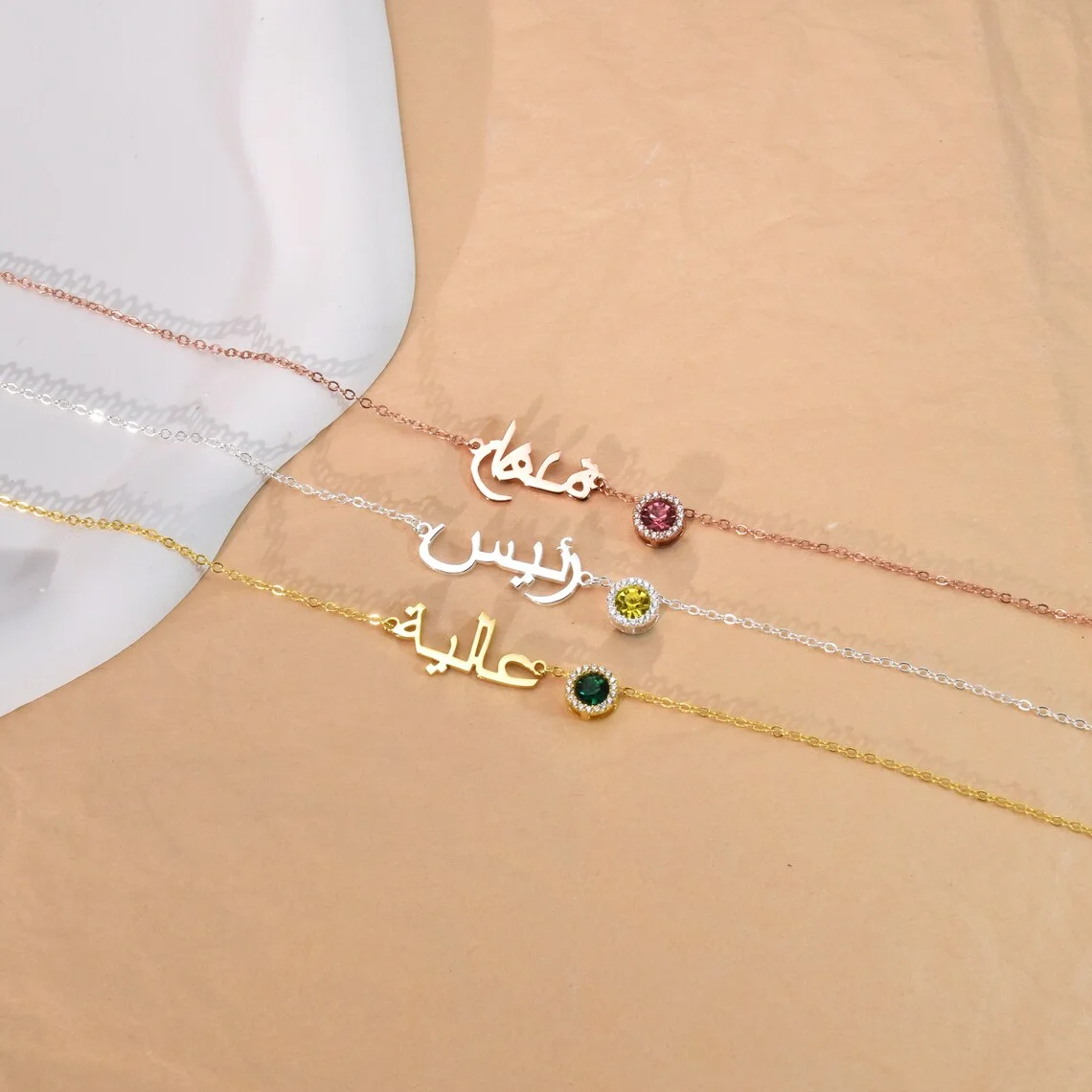 

Arabic Custom Name Necklace Personalized Zirconia Birthstone Stainless Steel Ladies Islamic Jewelry Best Eid Gift For Women