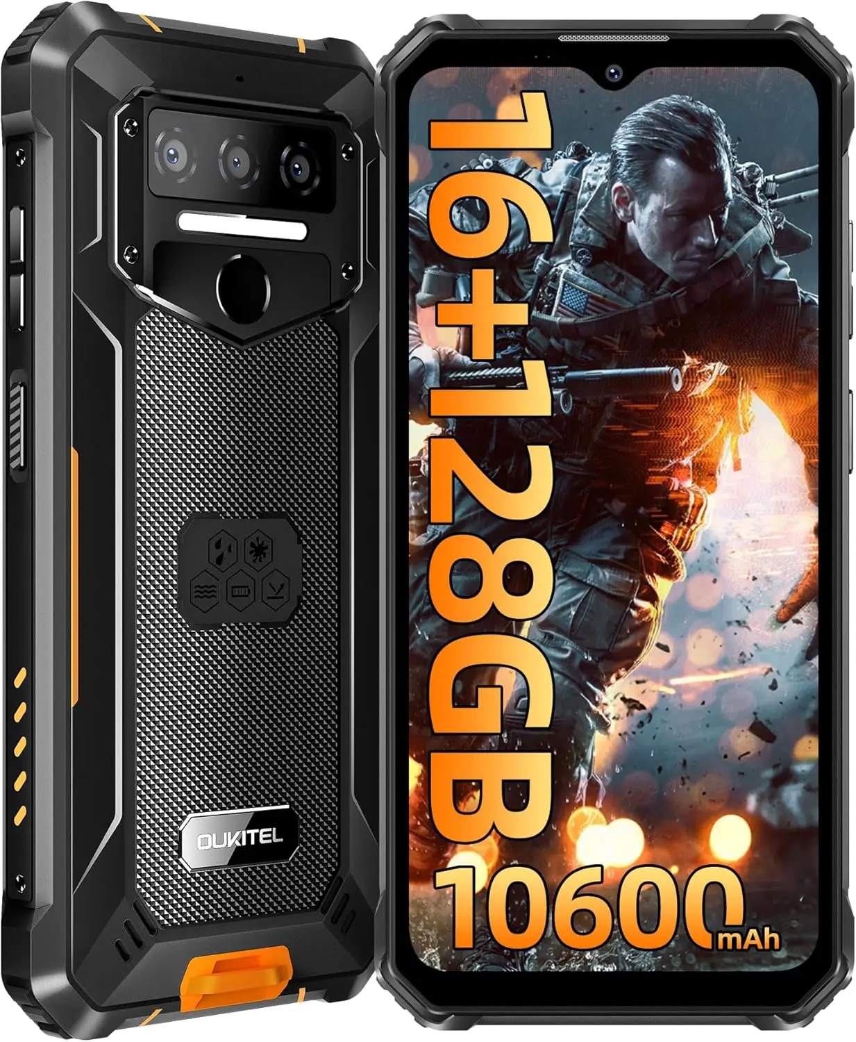 OUKITEL WP23Pro Rugged Phone Unlocked 6.52" Display, 16GB RAM+128GB ROM/TF 1TB,10600mAh/18W Smartphone, P68/IP69K
