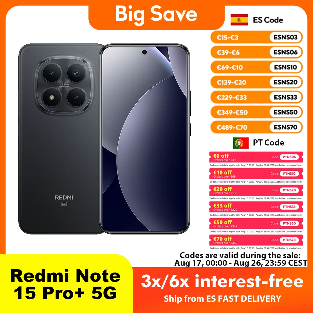Xiaomi Redmi Note 15 Pro Plus 5G 8GB 256GB 12GB 512GB NFC Carga Rápida de 100W Cámara de 200MP Batería de 6500mAh