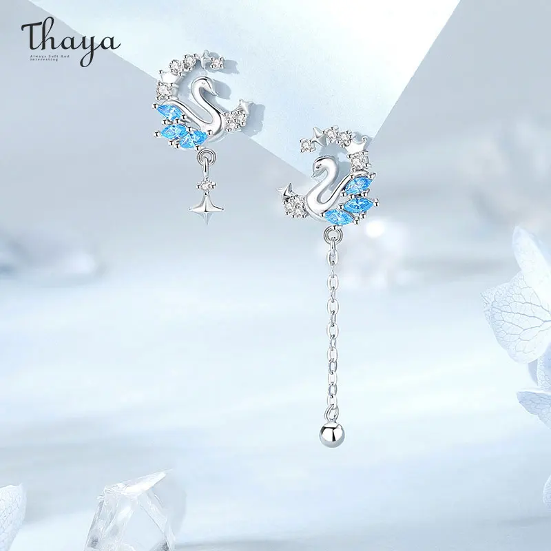 

Thaya S925 Sterling Silver Swan Design Women Earring Blue Crystal Earring Dangle for Women Elegance Luxury Jewelry Brithday Gift