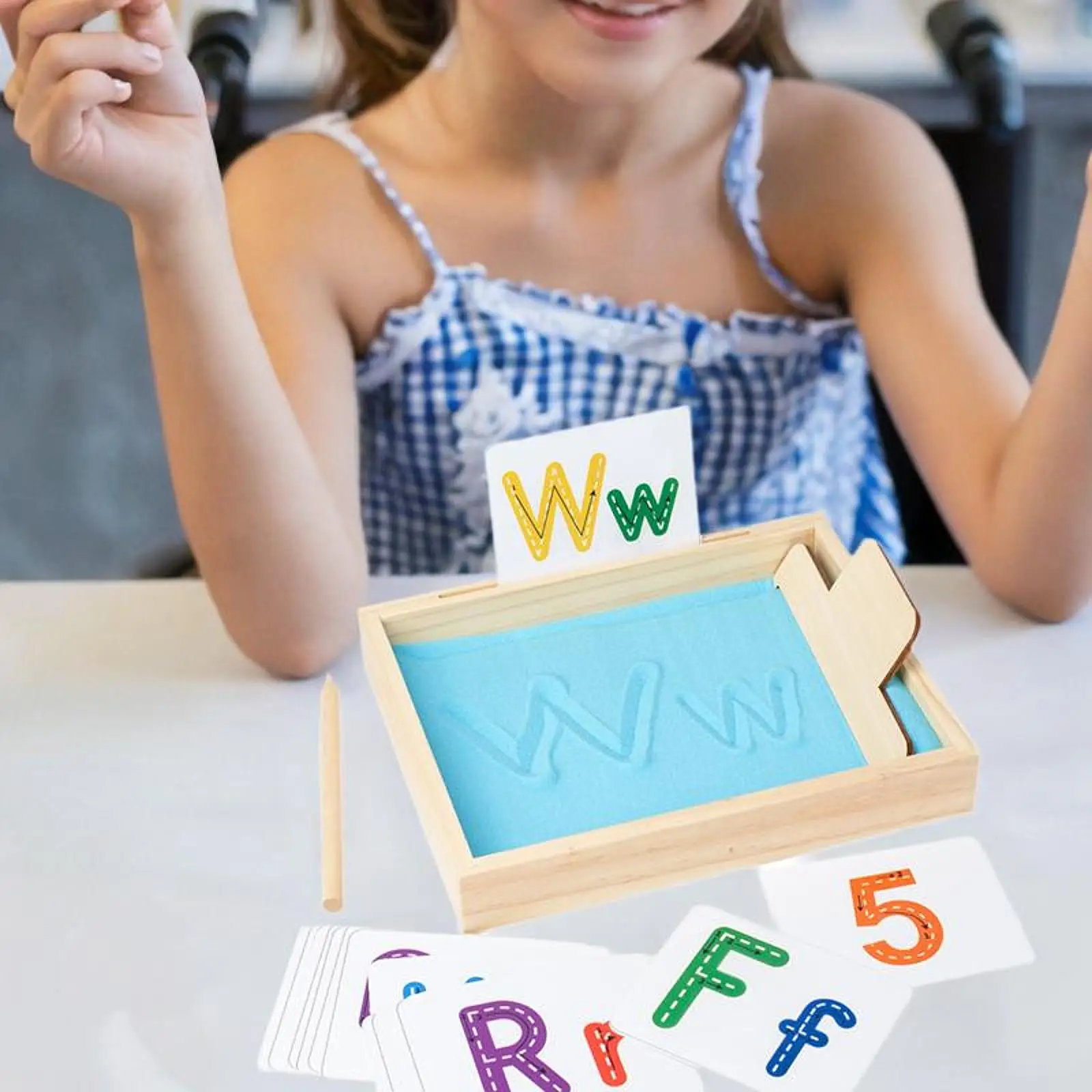 Bandeja de arena Montessori de madera, juego de juguetes educativos con tarjetas de letras y números para niños, juguetes de rompecabezas de aprendizaje creativo