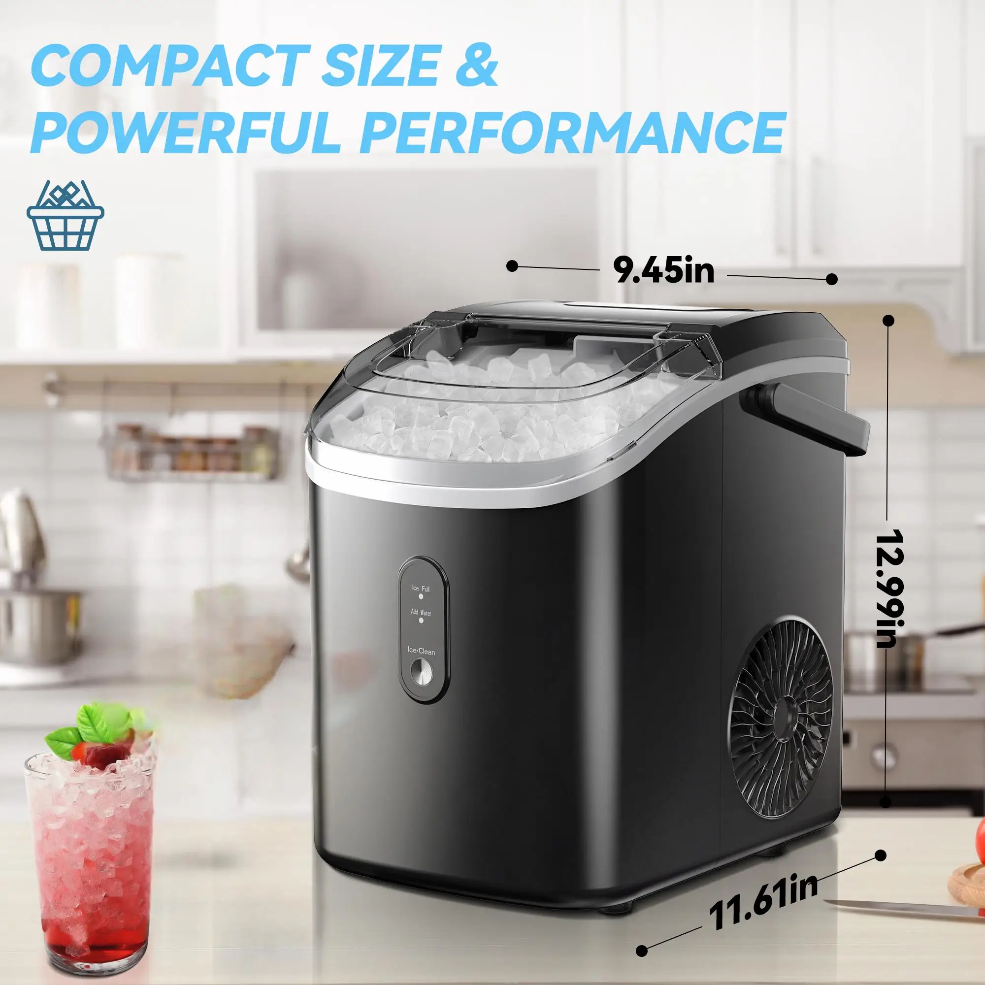 SIMZLIFE Nugget Bancada Ice Maker, tampa removível, Auto-Limpeza, Portátil, Sonic, Casa, Festa, Camping, 34lbs por dia