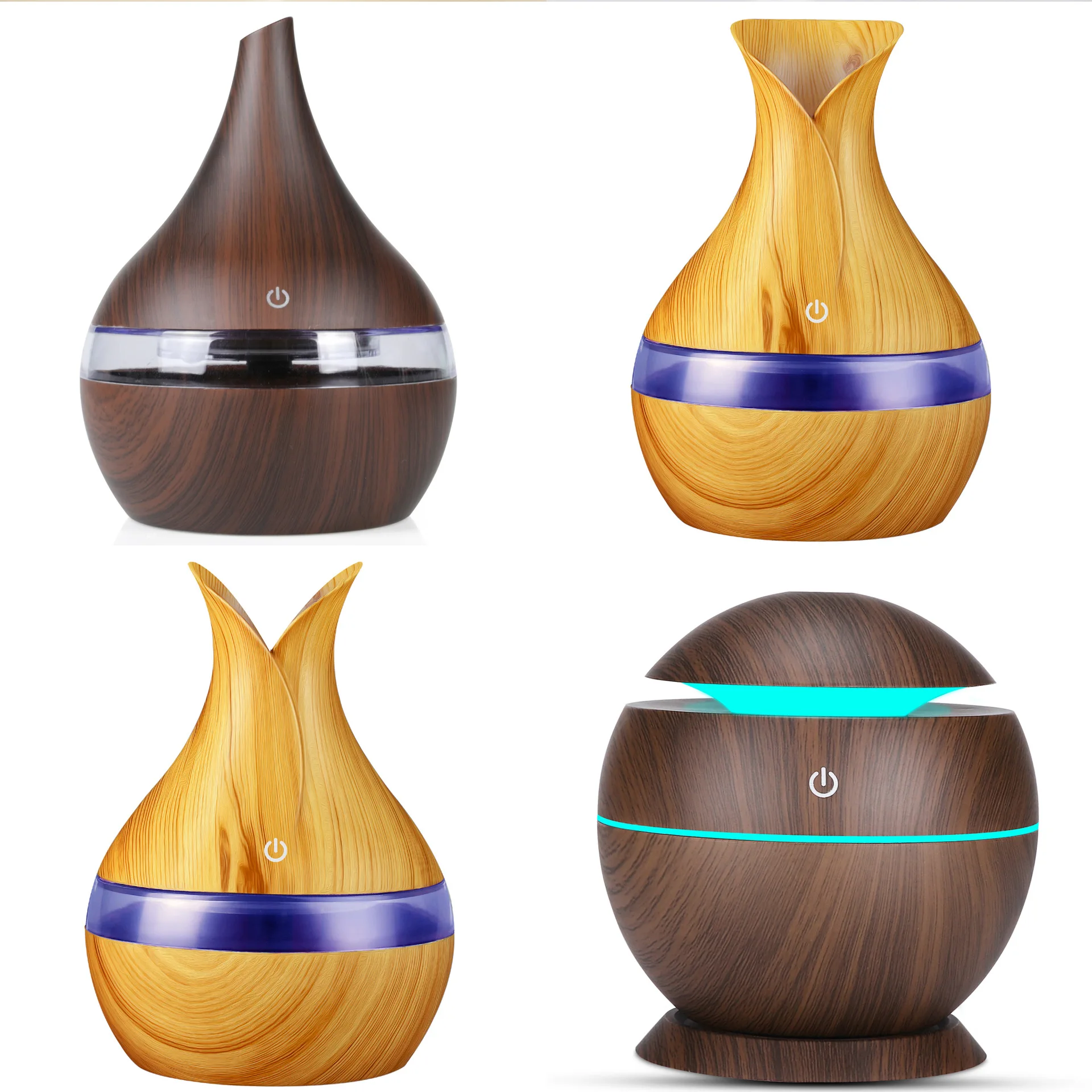 Humidificador de aire eléctrico, difusor de aceites esenciales de grano de madera, portátil, ultrasónico, aromaterapia, USB, Mini fabricante de niebla, luz LED para Hom