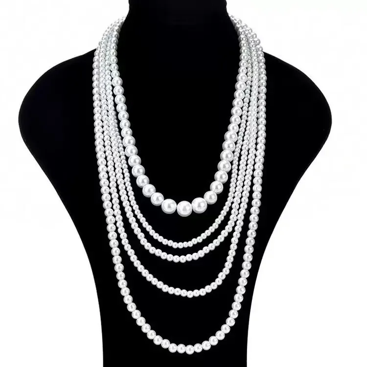 

Elegant 6‑Strand Faux Pearl Statement Necklace – Multi‑Layer Bridal & Party Collar for Women