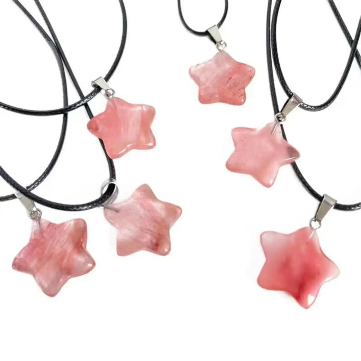 Trend Natural Stone Hexagon Crystal Rose Quartz Opal Star Pendant Necklace for Women Fluorite Lapis Bullet Pendulum Jewelry Gift