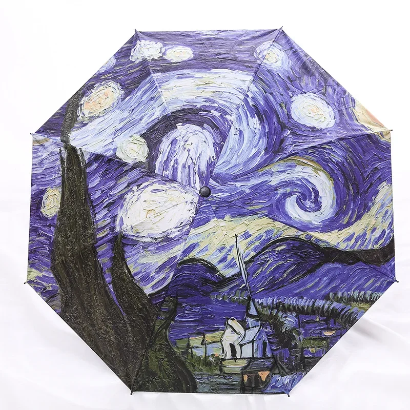 Van Gogh słynny obraz olejny parasol słońce i deszcz parasol anty-uv dla mężczyzn i kobiet parasol przeciwdeszczowy składany Paraguas — zdjęcie 2