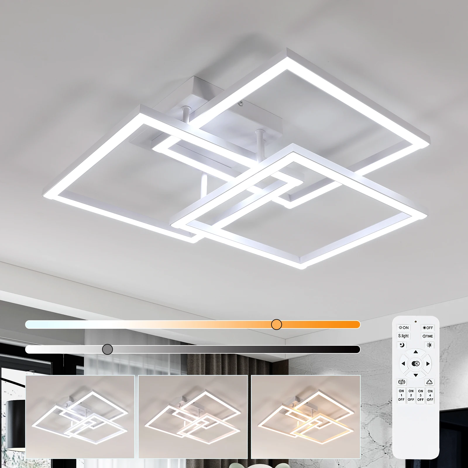 Plafonnier LED, plafonnier carré moderne à intensité variable 40W avec télécommande pour salon, salle à manger, chambre à coucher