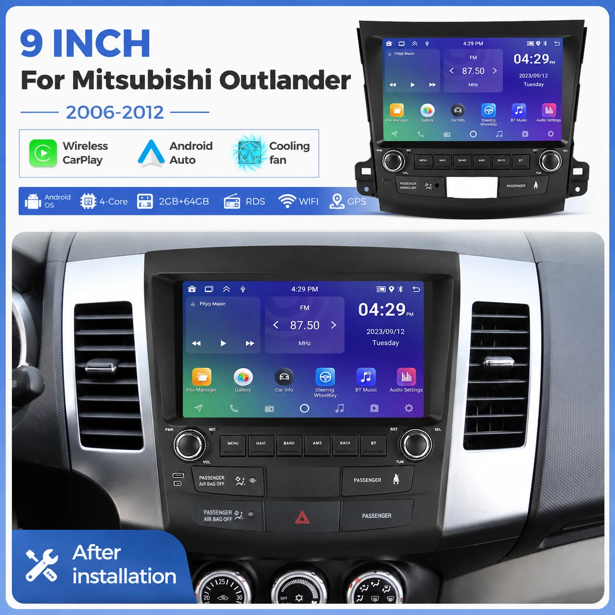 Android 15 9Inch Car Radio For Mitsubishi Outlander XL 2006 - 2011 Multimedia Player GPS Wireless Carplay WIFI RDS 2 DIN Stereo