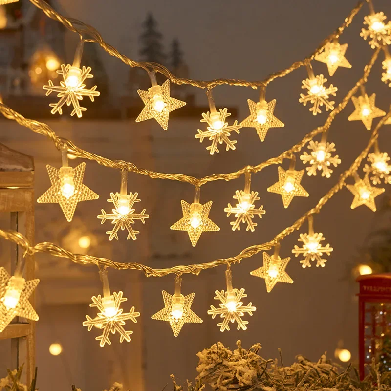 1.5/3M lampki choinkowe płatek śniegu girlanda żarówkowa lampki świąteczne wodoodporna lampa LED w kształcie gwiazdy do domu choinka wystrój ogrodu — zdjęcie 2