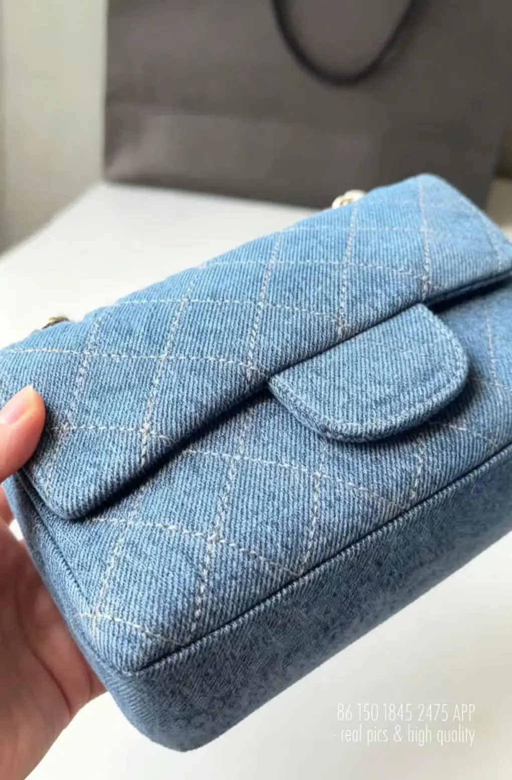 With Box, Size:20‑13‑6cm, Mini Denim Blue Women's Shoulder Crossbody Bag, Elegant Gold Chain Casual Design Purse LE1